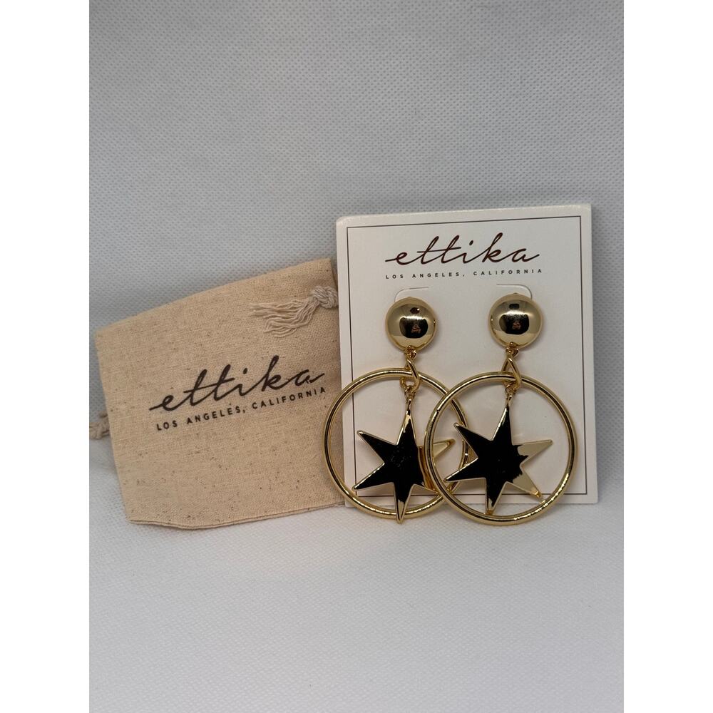 NEW ETTIKA ANTHROPOLOGY Gold-Tone Star Charm Dangle Earrings